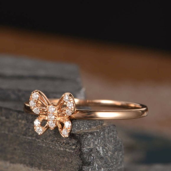 Rose Gold Filled White Sapphire Butterfly Ring - Picture 2 of 3